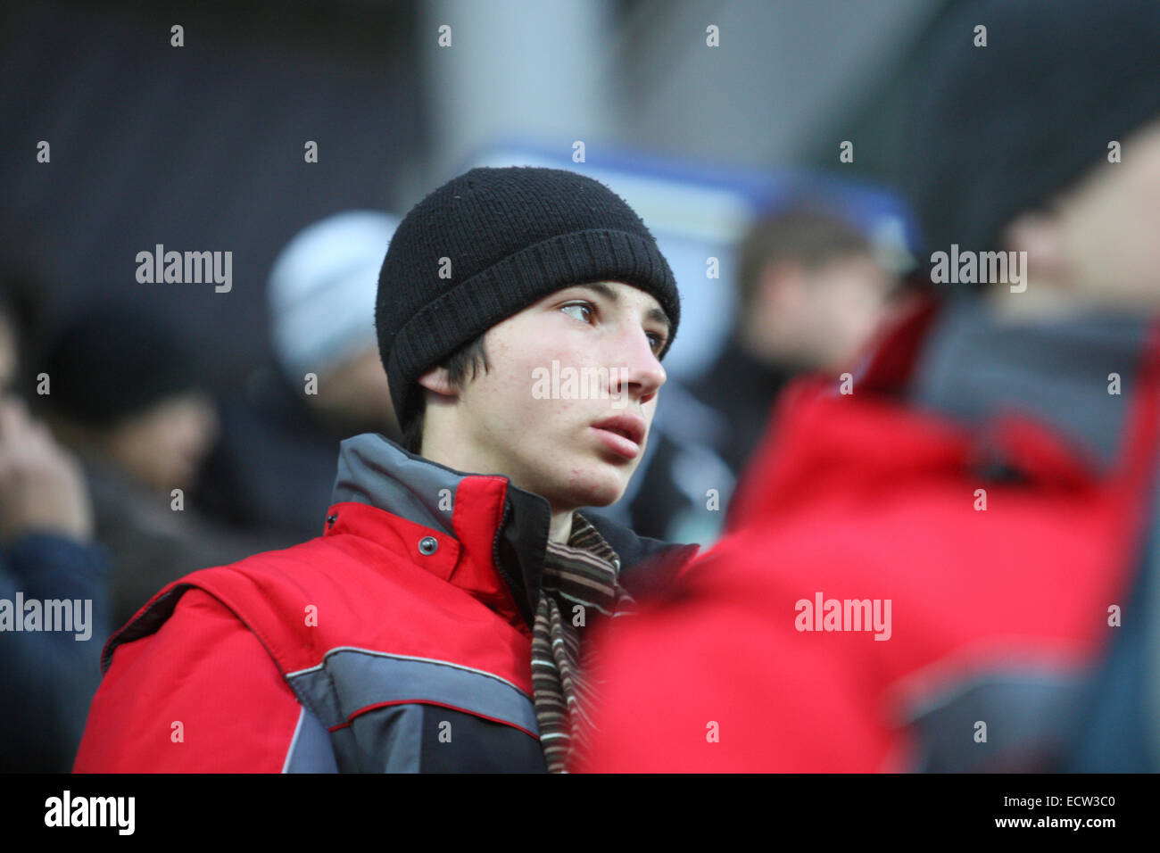 I sostenitori del FC Terek, presso il Terek allo stadio di calcio nella capitale cecena Grozny, Russia Foto Stock