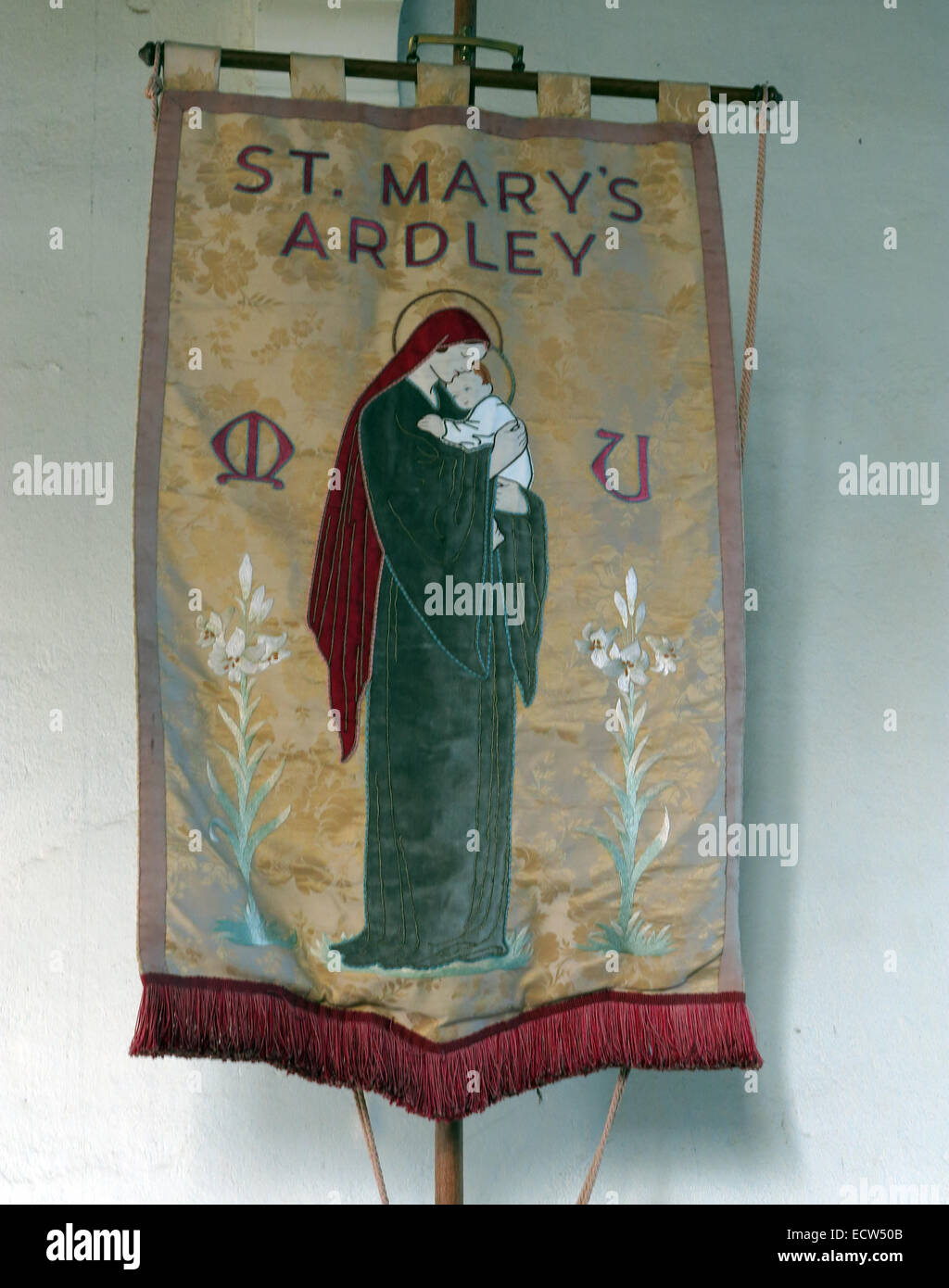 Fabric Banner, da St Marys Church, Ardley, Oxfordshire, Inghilterra, Regno Unito Foto Stock