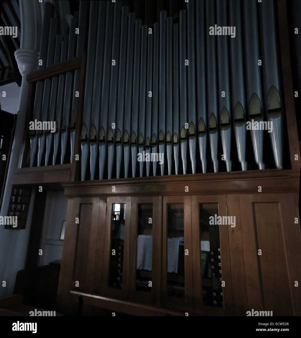Holy Trinity Church, Woodgreen Witney, Pipe Organ, West Oxfordshire, Inghilterra, REGNO UNITO Foto Stock