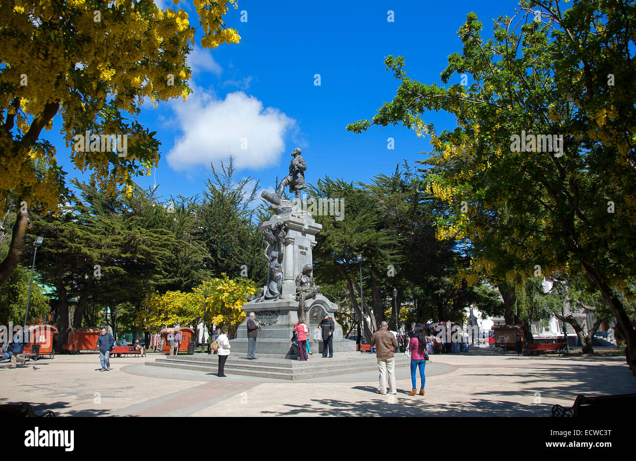 Hernando de Magallanes monumento. Plaza de Armas. Punta Arenas. Cile Foto Stock