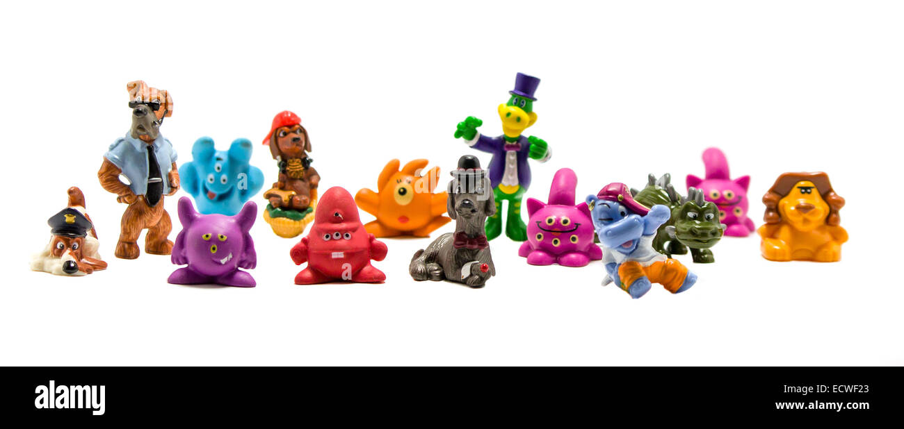 Toy figurine su uno sfondo bianco isolato Foto Stock