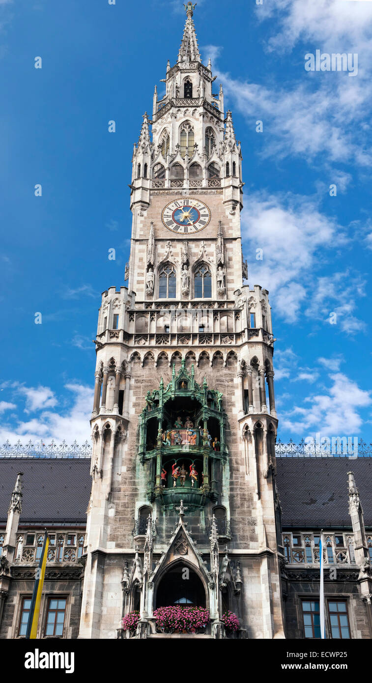 Nuovo municipio in Marienplatz a Monaco di Baviera, Germania. Foto Stock