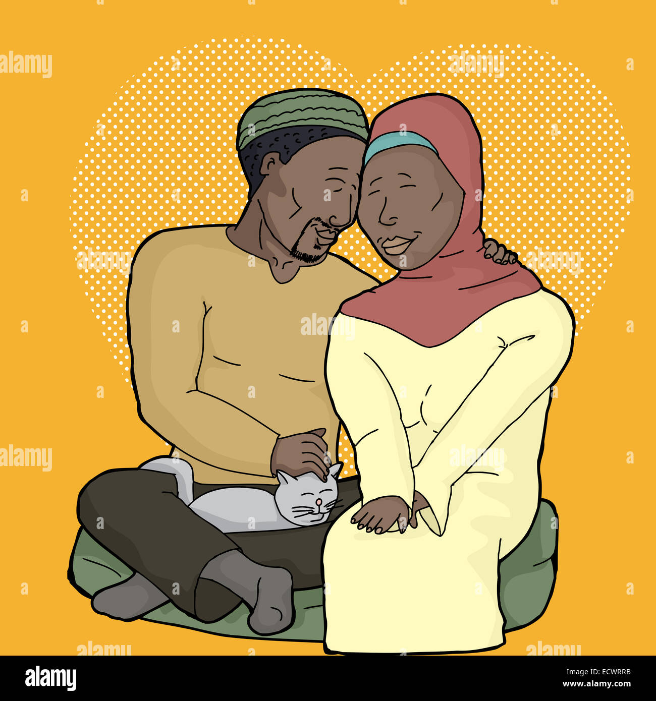 Musulmani attraente uomo e donna con pet cat Foto Stock