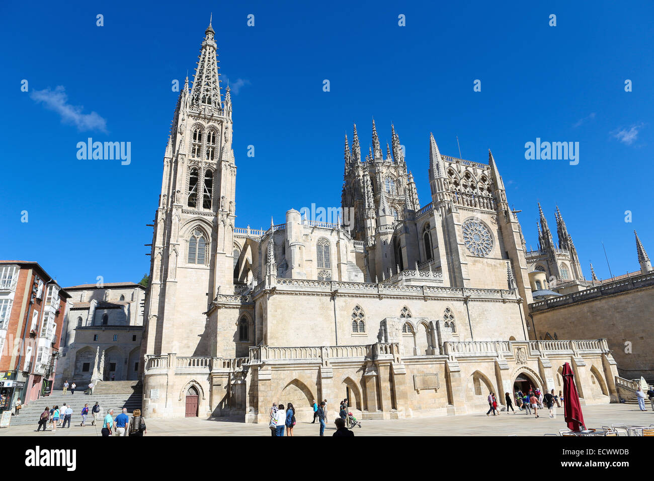 BURGOS, Spagna - 13 agosto 2014: famosa cattedrale gotica di Burgos, Castille, Spagna. Foto Stock