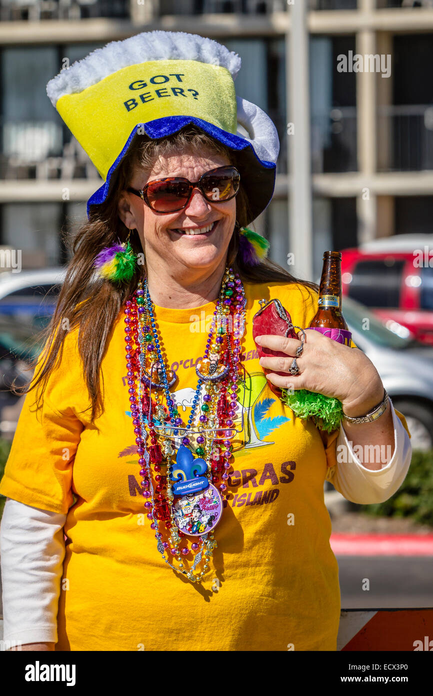 Mardi Gras revelers in parata in Galveston, Texas, Stati Uniti d'America. Foto Stock