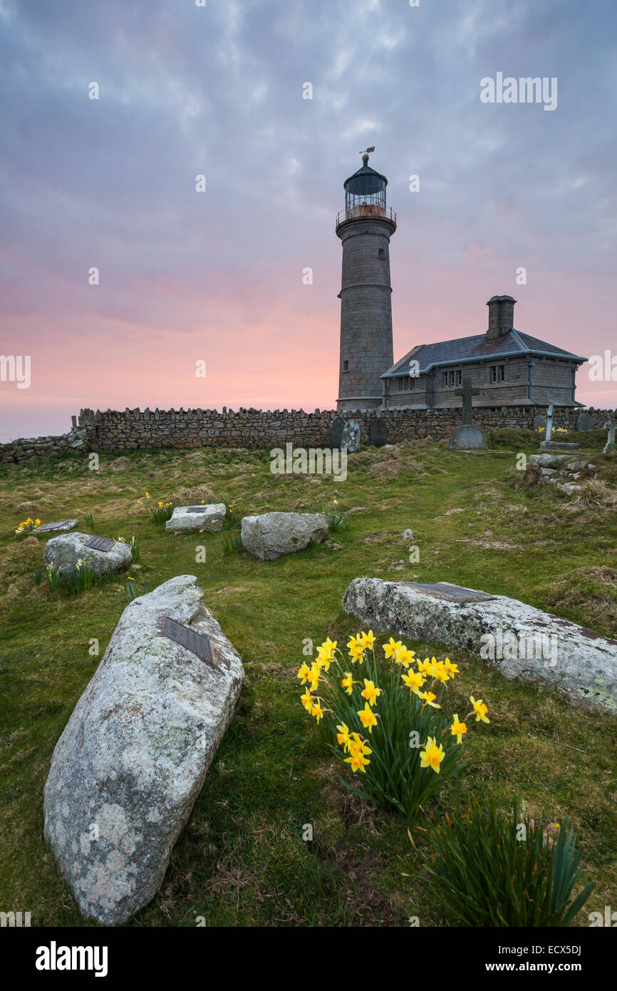 Faro di Lundy Island della costa nord del Devon, Inghilterra. Foto Stock