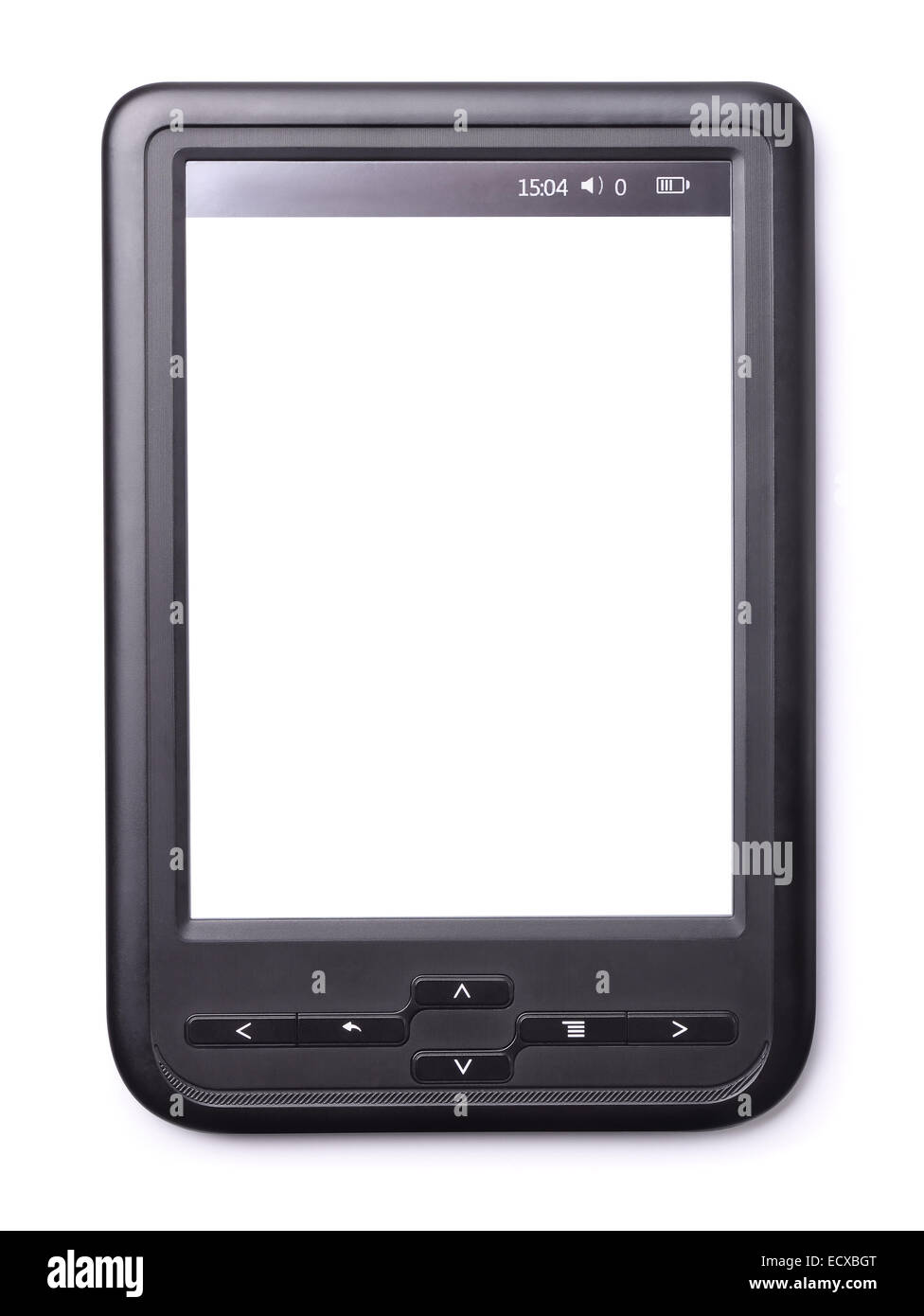 Lettore di E-book con una schermata vuota isolata su bianco Foto Stock