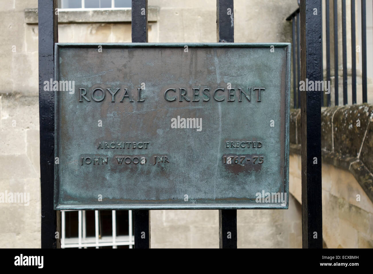 Targa Royal Crescent fuori dal numero 1 Royal Crescent, Città di Bath, Somerset, Inghilterra, Regno Unito. Patrimonio dell'umanità dell'UNESCO. Foto Stock