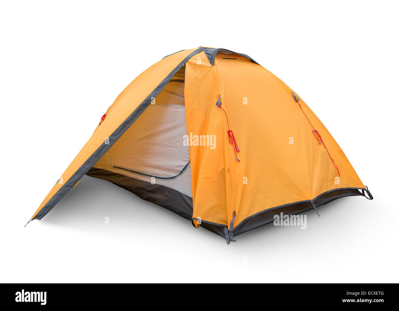 Giallo tenda turistica isolato su uno sfondo bianco Foto Stock