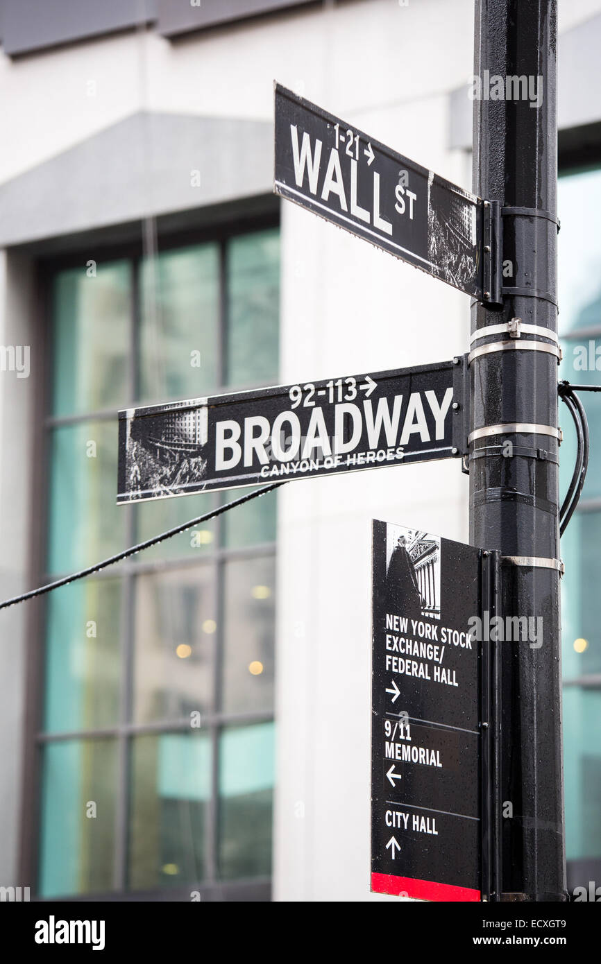 Wall Street e Broadway sign in New York Foto Stock