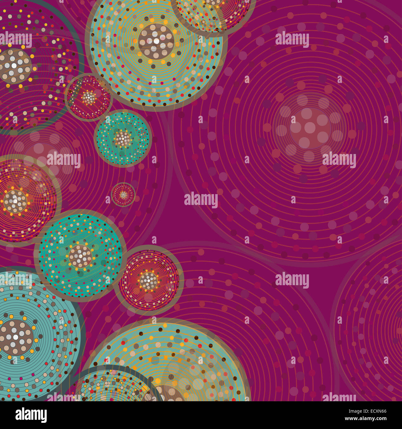 Cerchi la configurazione di sfondo su viola. Illustrazione Vettoriale Foto Stock
