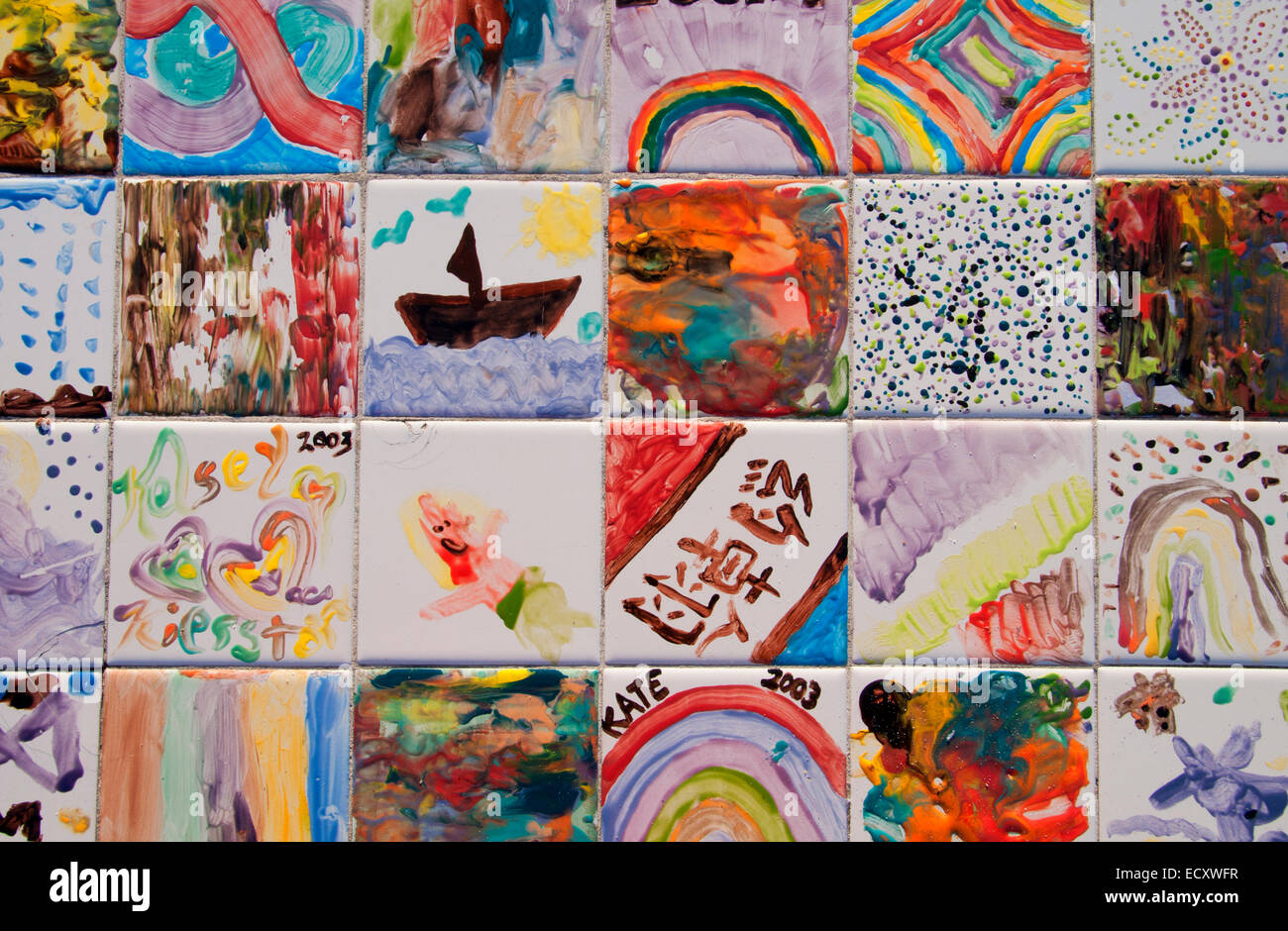 "Celebrando il grande baia " piastrella da banco, Embarcadero a piedi, San Diego, California Foto Stock