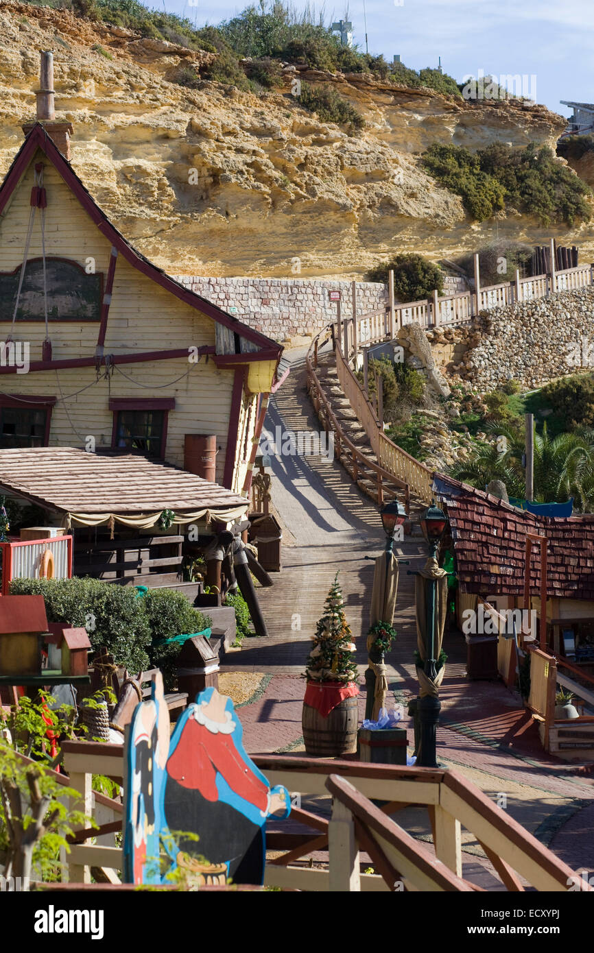 Anchor Bay Popeye Village di sweethaven l'isola di Malta in Europa Foto Stock