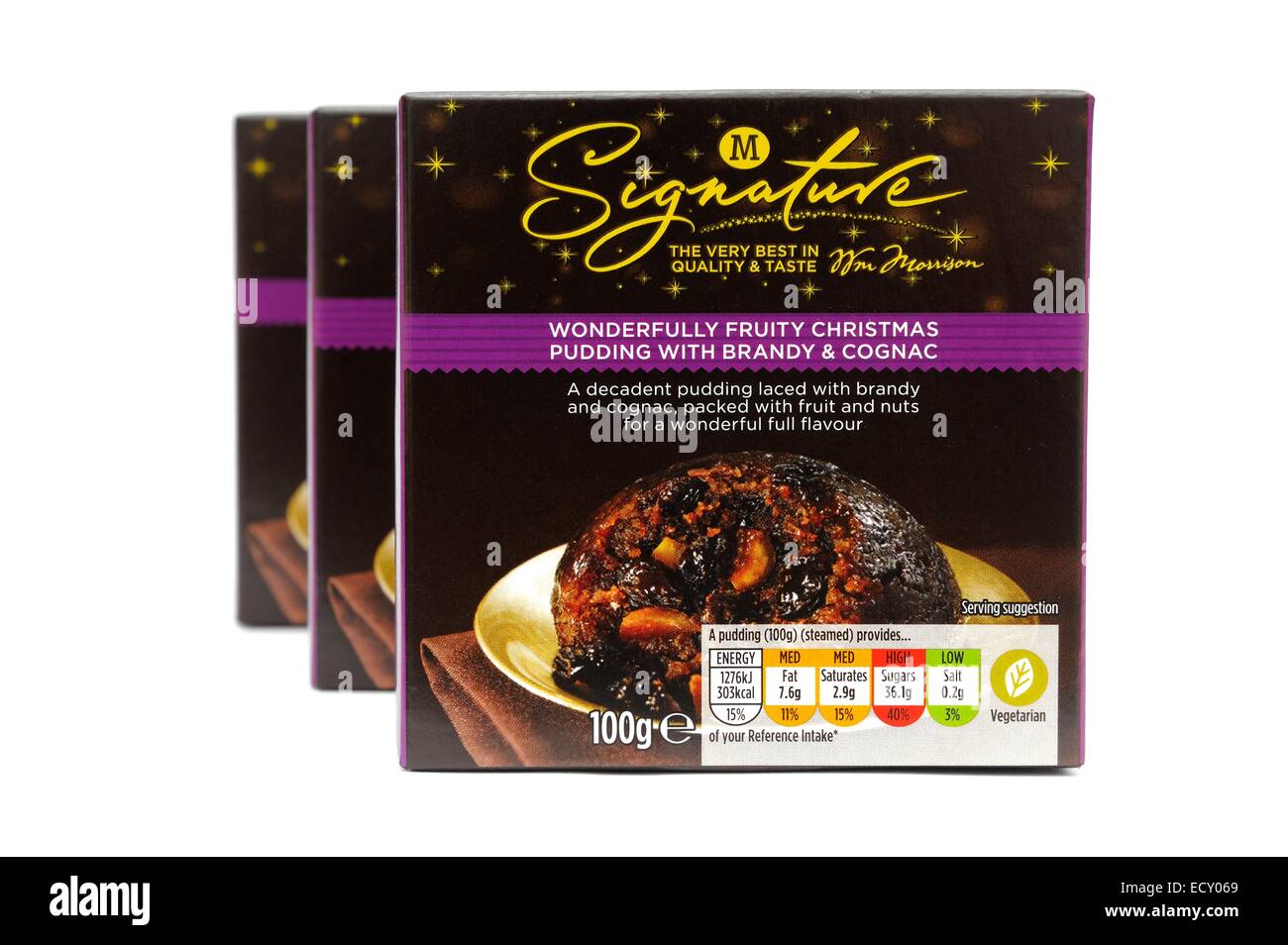 Morrisons firma pudding natalizio con il brandy e il cognac Inghilterra REGNO UNITO Foto Stock