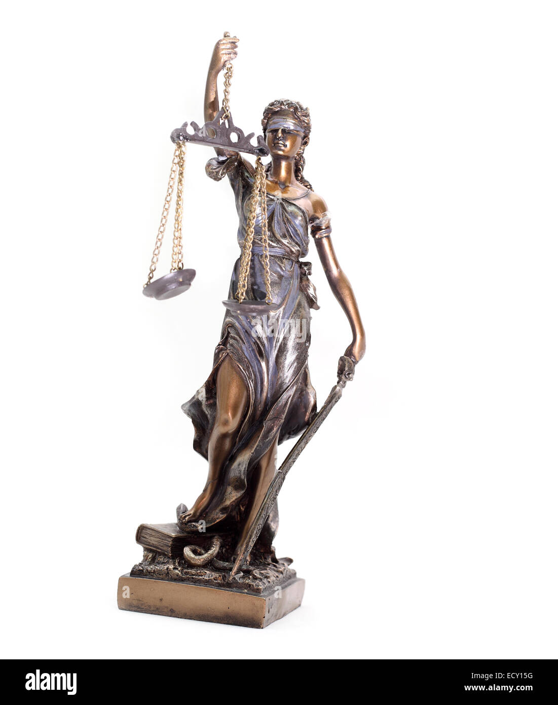 Themis statua su sfondo bianco Foto Stock