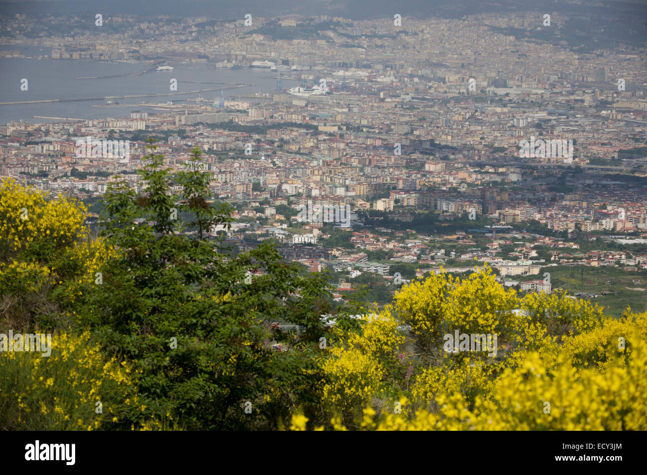 La baia di Napoli (popolazione 3,5m) visto da sud-occidentale di pendici del vulcano Vesuvio la cui ultima eruzione risale al 1945. Foto Stock