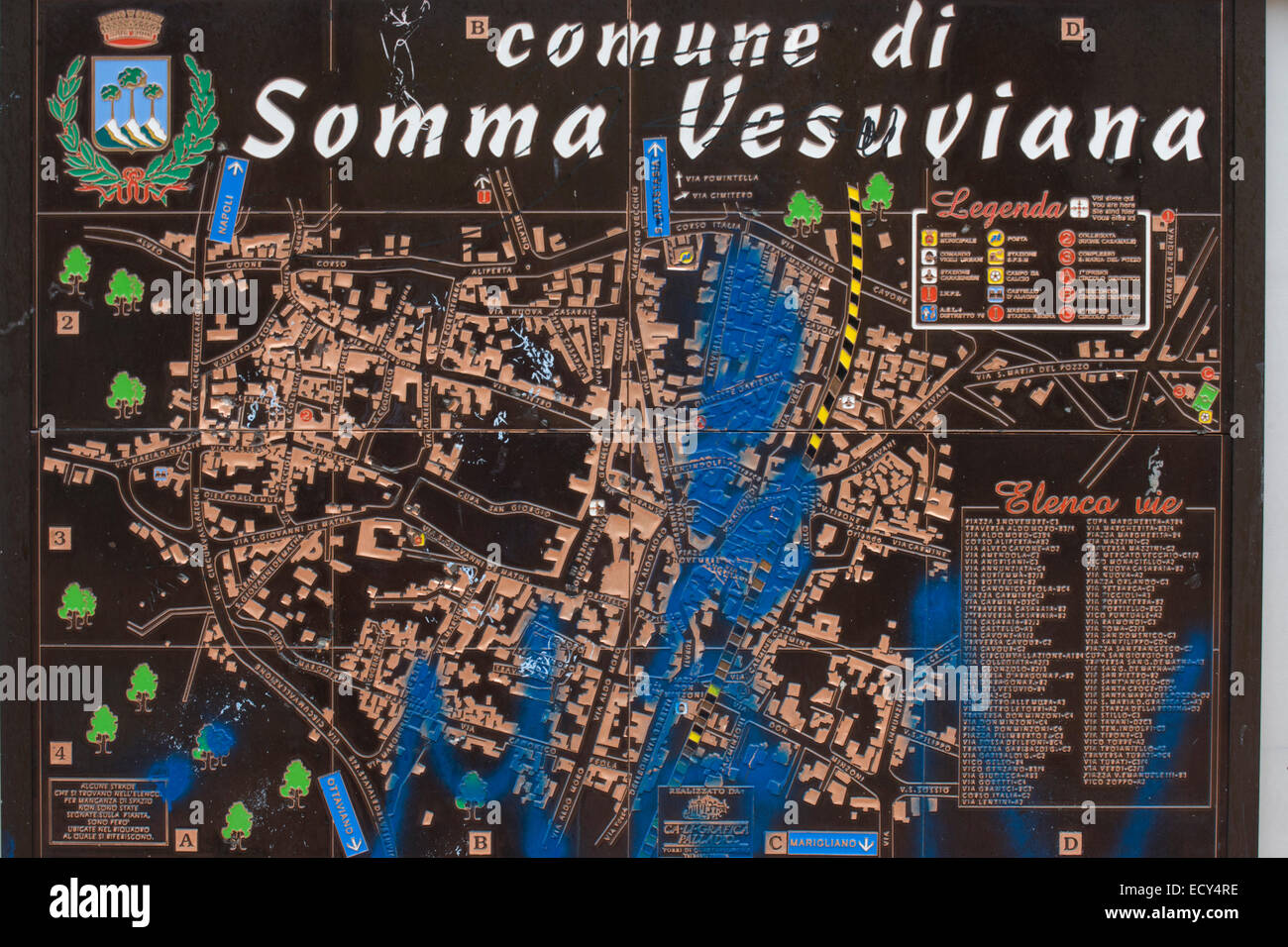 Mappa locale di Somma Vesuviana, una cittadina situata sulle pendici del Vesuvio dormienti vulcano attivo per ultimo nel 1944. Foto Stock