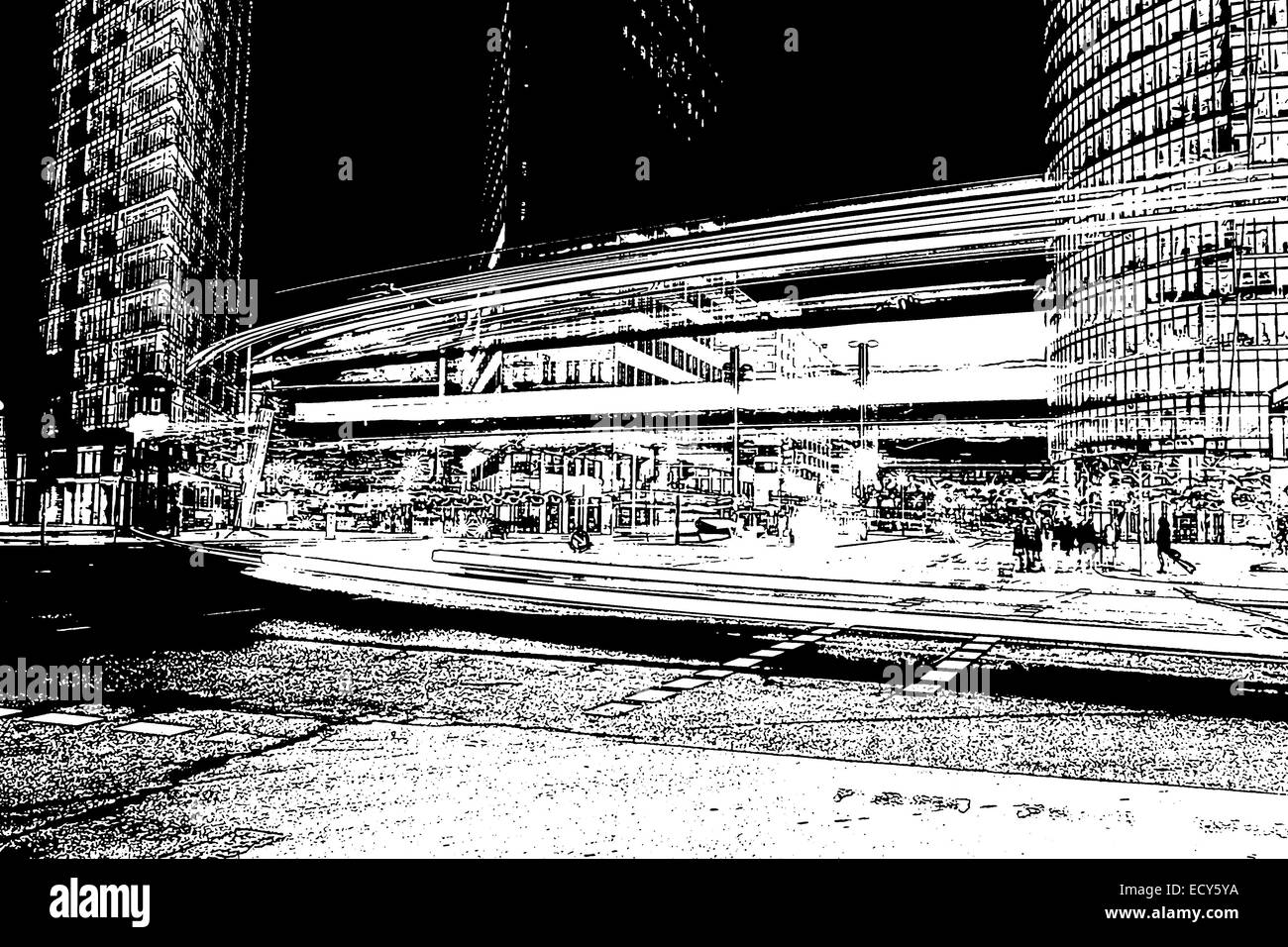 Il traffico a Potsdamer Platz di Berlino di notte Foto Stock