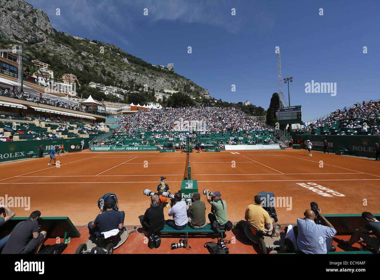 Centre Court del Monte Carlo Country Club durante il 2014 Montecarlo Rolex Masters torneo di tennis, il Principato di Monaco Foto Stock