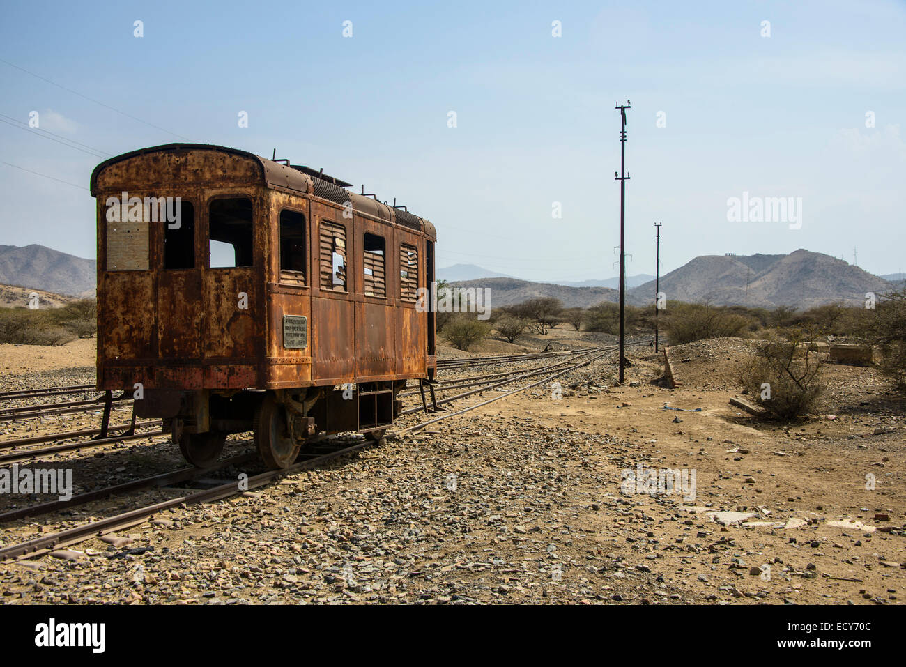 Old coach delle ferrovie italiane da Massaua a Asmarra, Eritrea Foto Stock