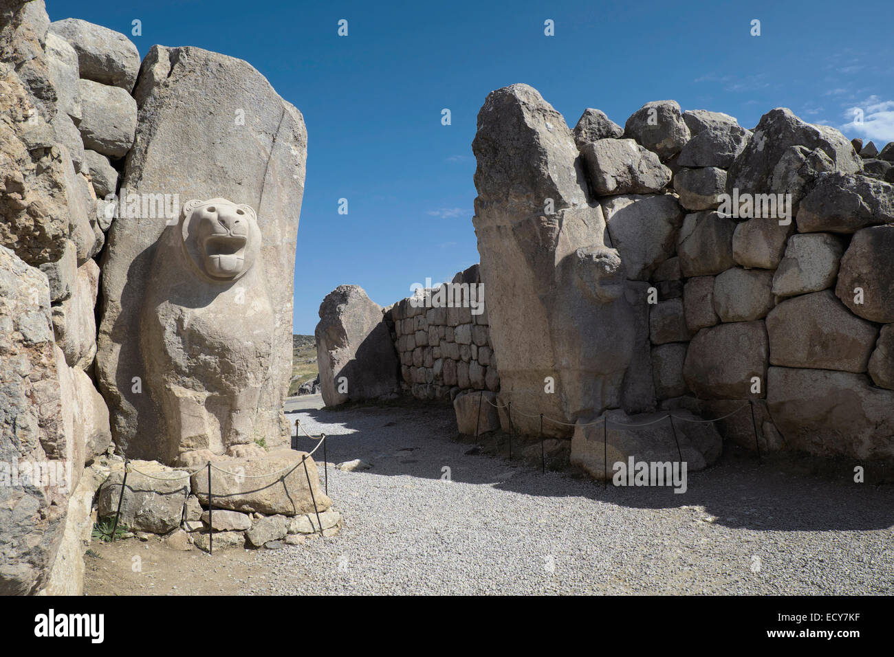 Lion Gate, Rovine dell'Hittita città di Hattuša, vicino Bogazkale, Provincia di Çorum, Turchia Foto Stock