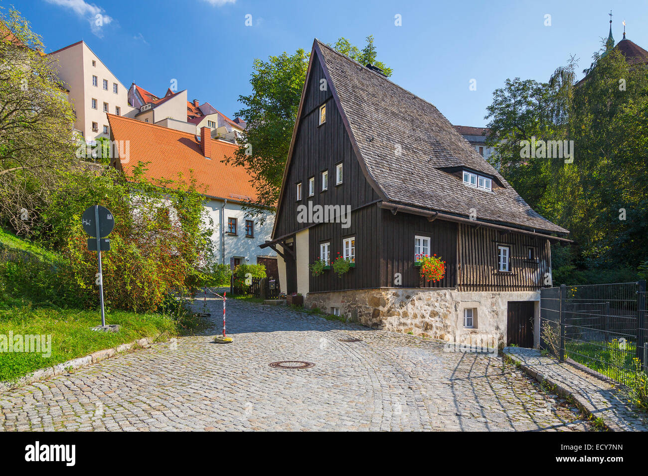 "La casa della strega" a Fischerpforte gate, una delle case più antiche della città, Bautzen, Bassa Sassonia, Germania Foto Stock