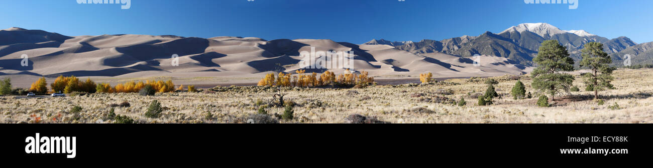 Vista panoramica, Grande dune sabbiose del Parco Nazionale e preservare, Colorado, Stati Uniti Foto Stock