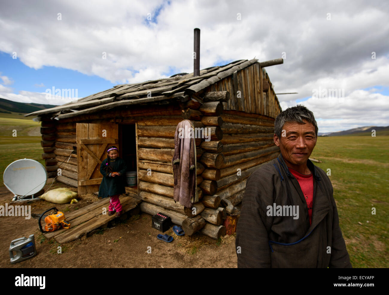 Mongolo famiglia nomade, Mongolia Foto Stock