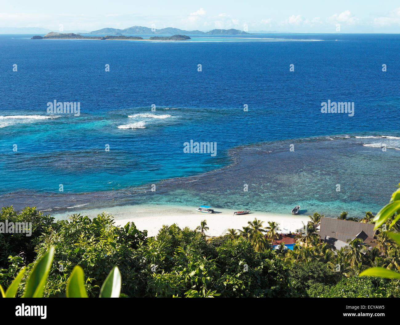 Spiaggia, nei mari del sud, Matamanoa Island, Isole della Mamanuca, Isole Figi Foto Stock