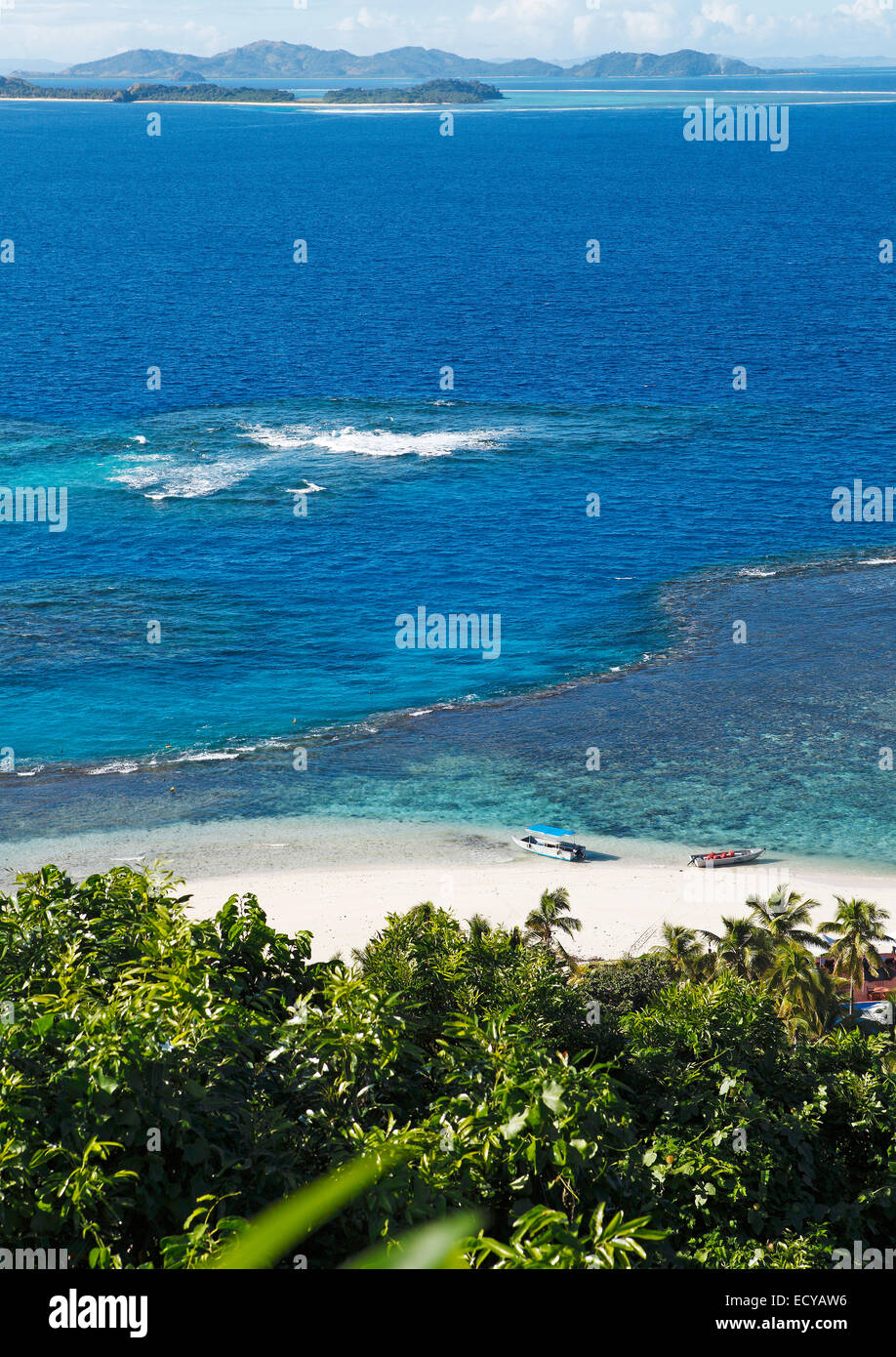 Spiaggia, nei mari del sud, Matamanoa Island, Isole della Mamanuca, Isole Figi Foto Stock