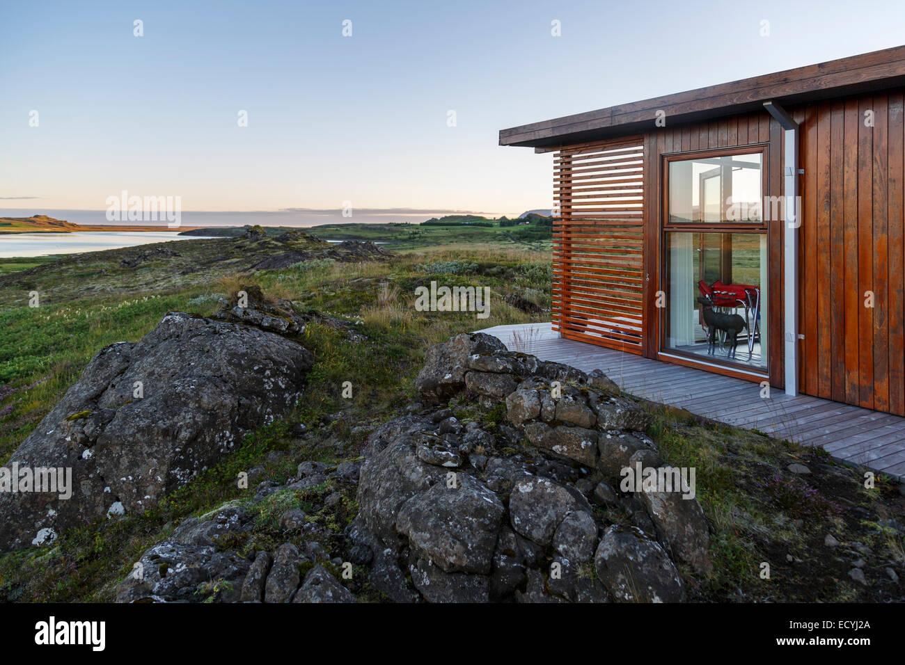 Moderno holiday house, Kidjaberg, Islanda Foto Stock