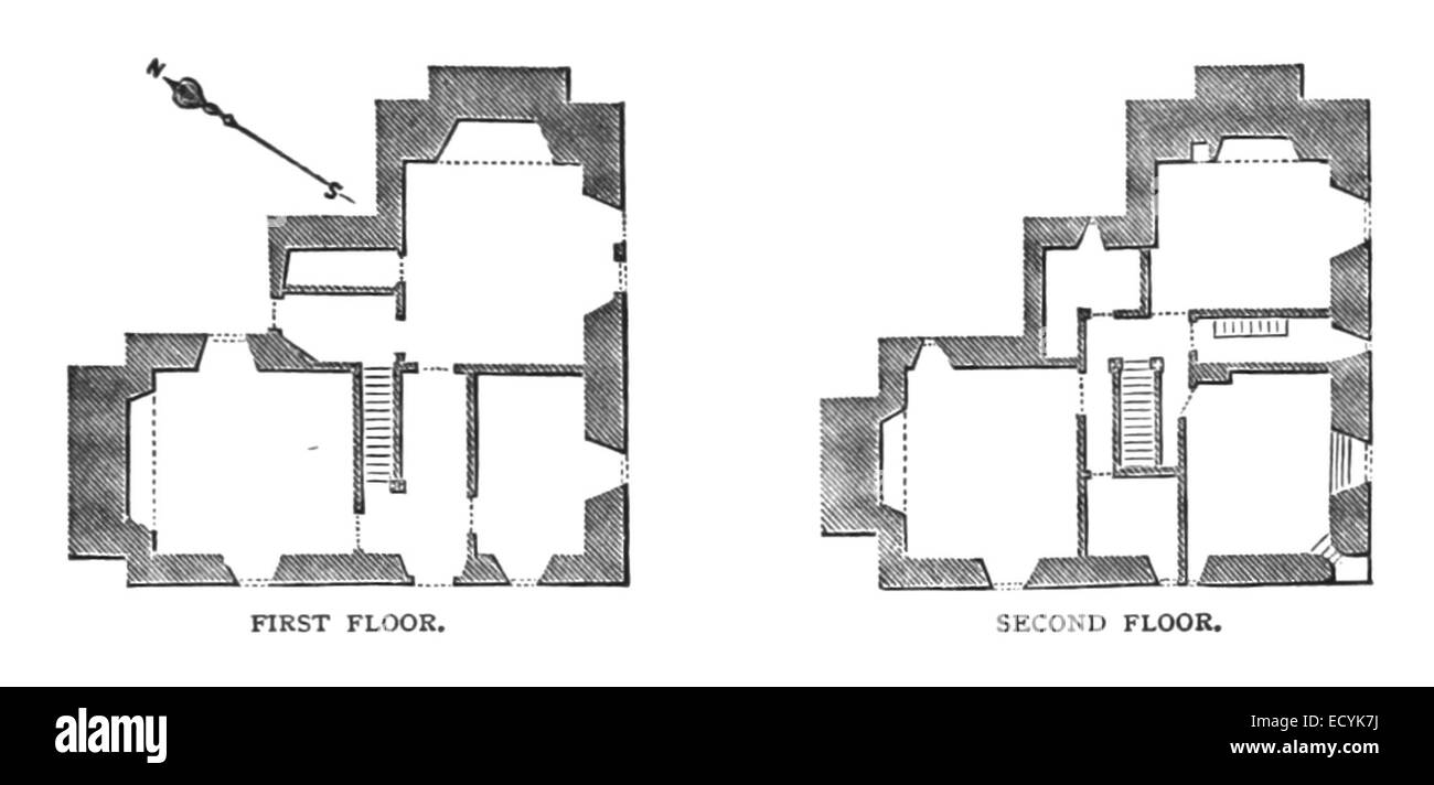 Un'illustrazione del 1881 di Atwater raffigurante il primo e il secondo piano della Whitfield's House, che offre uno sguardo sull'architettura americana del XIX secolo. Foto Stock