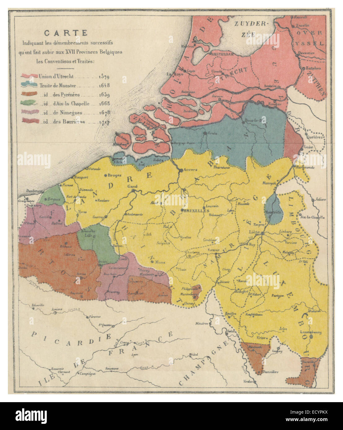 Una mappa storica intitolata carte - période Espagnole (1555-1713), che mostra i territori sotto il controllo spagnolo durante questo periodo. La mappa illustra l'influenza e l'espansione della Spagna in Europa e nelle Americhe durante l'apice del suo impero. Foto Stock