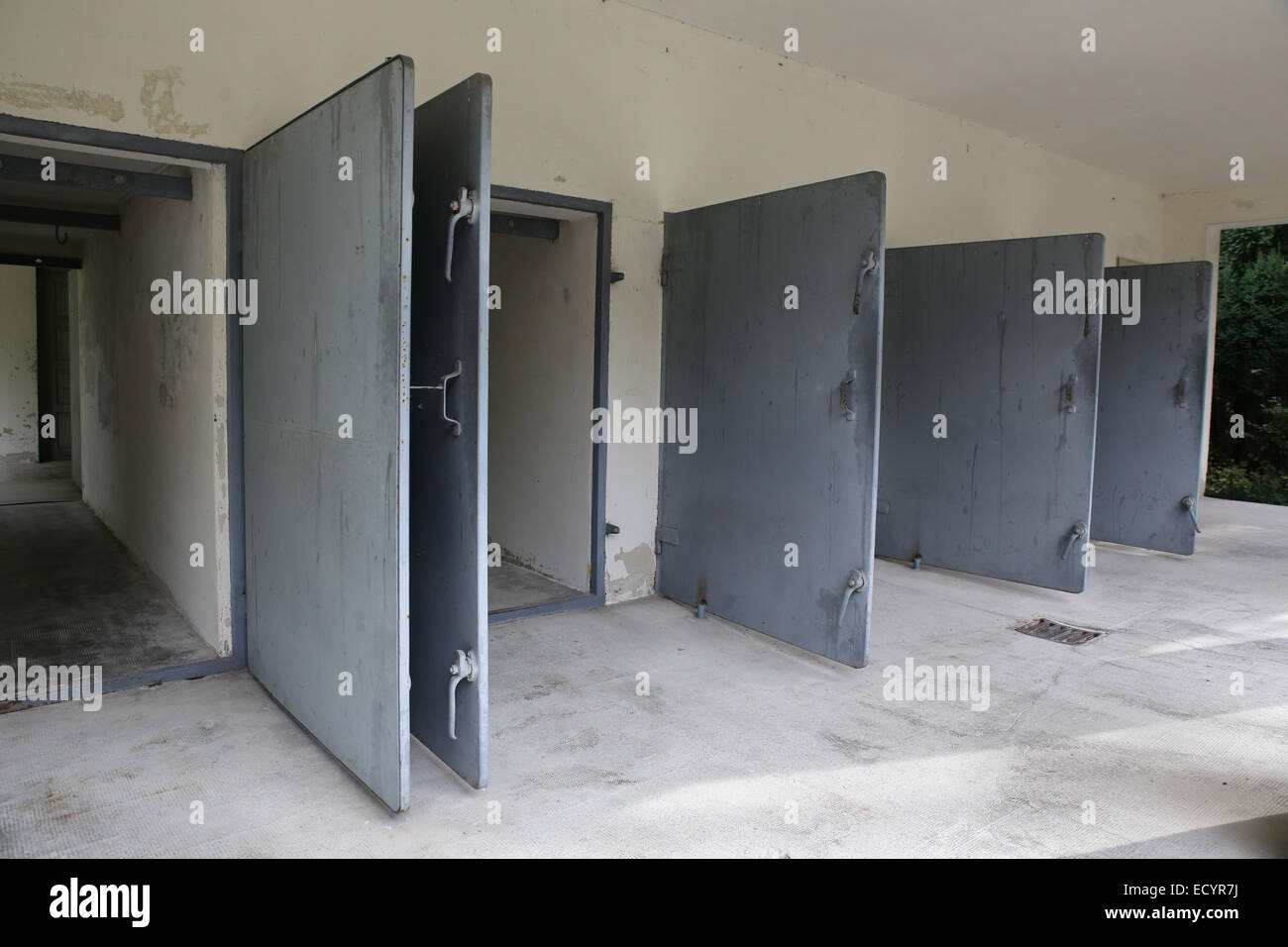 Campo di concentramento di Dachau edificio crematorio di grandi dimensioni Foto Stock