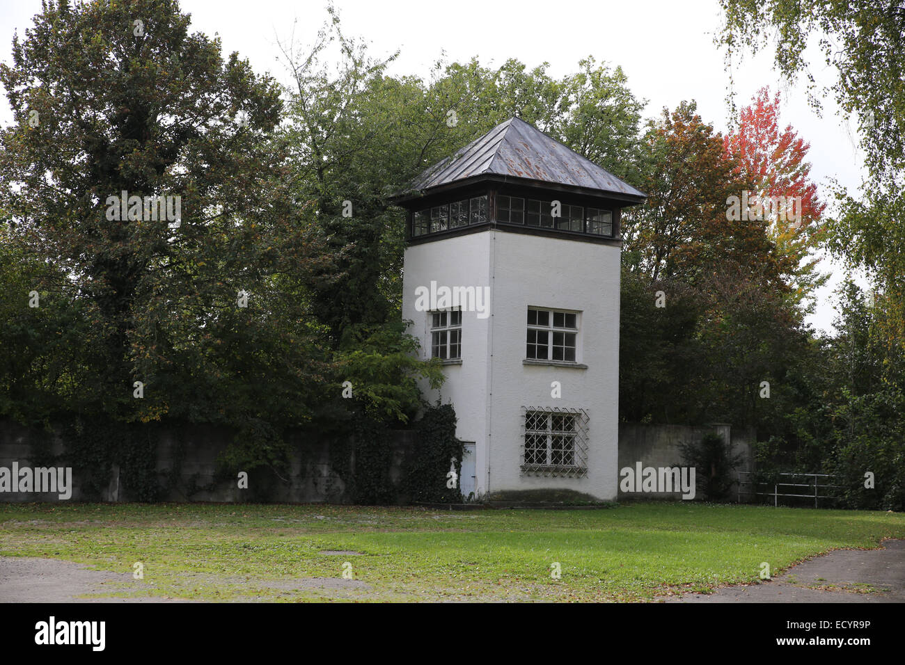 Campo di concentramento torre di guardia Foto Stock
