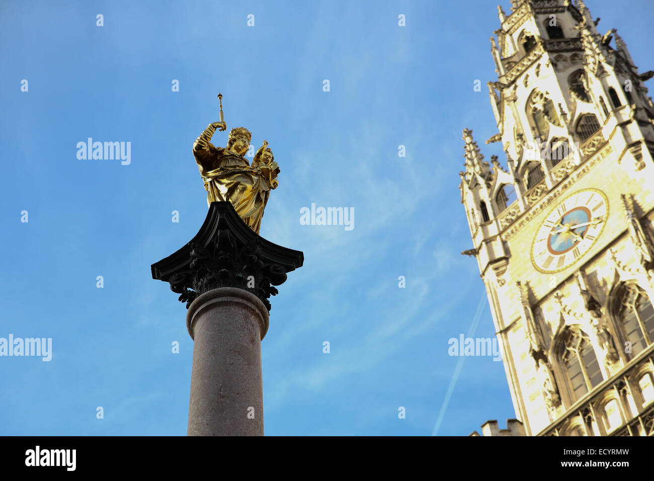 Colonna mariana Marienplatz statua Foto Stock