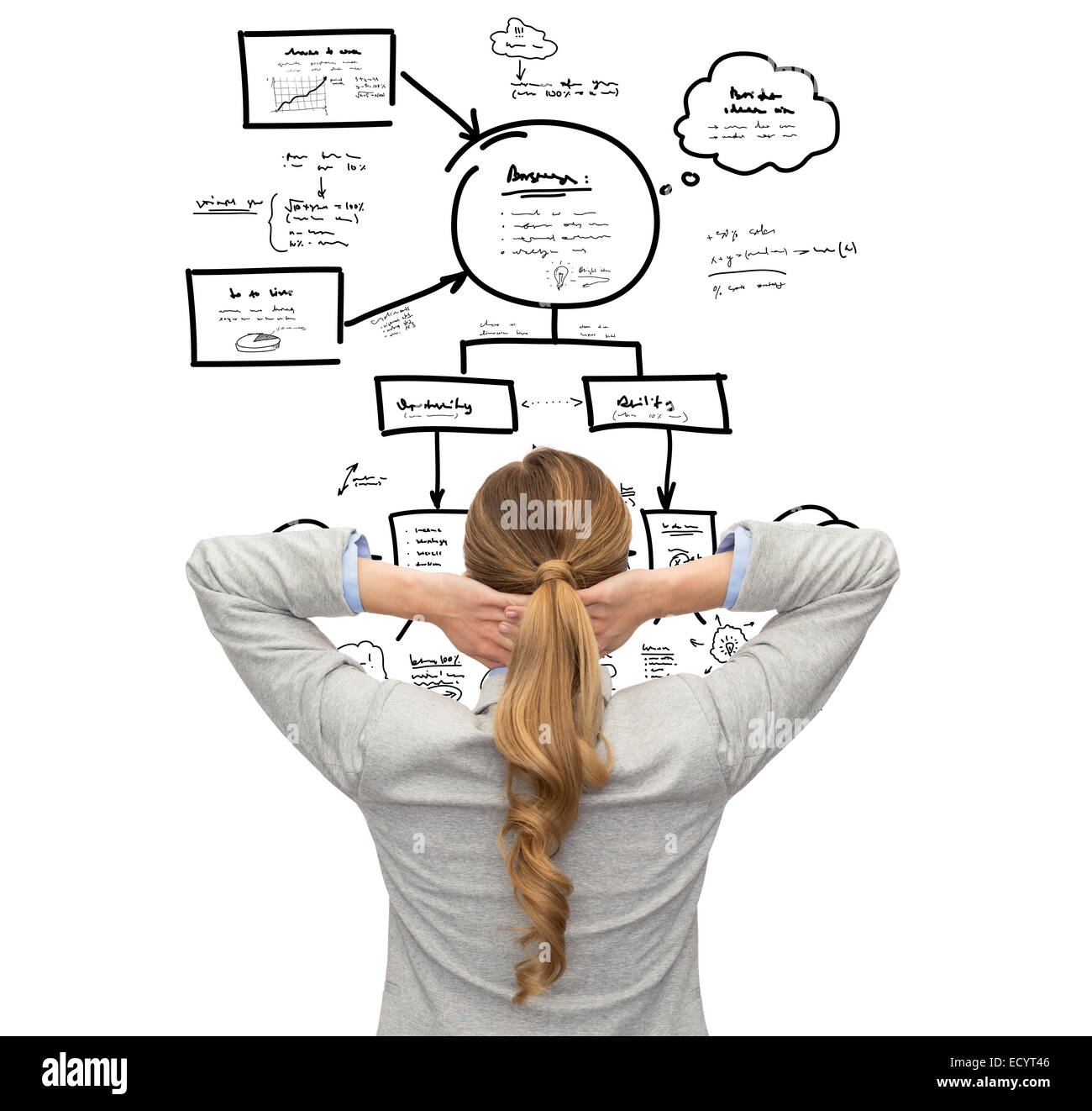 Imprenditrice o un insegnante in tuta da indietro Foto Stock