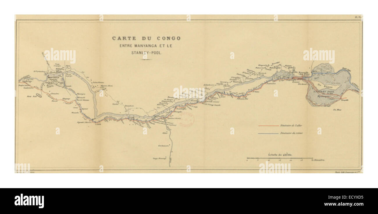 Una mappa del 1889 del Congo, creata da Dupont, che mostra le caratteristiche geografiche e i confini politici della regione all'epoca. Questa mappa è un prezioso manufatto storico dell'Africa coloniale. Foto Stock