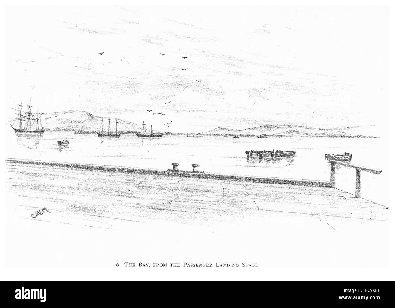 Un'illustrazione del 1891 numerata 041 raffigura "The Bay" dal posto di atterraggio dei passeggeri a Durban, Sud Africa. Foto Stock