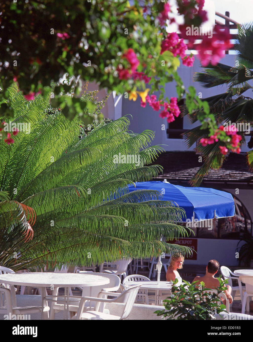Giovane sulla terrazza, il Jolly Beach Resort & Spa, Saint Mary's Parish, Antigua Antigua e Barbuda, Piccole Antille, dei Caraibi Foto Stock