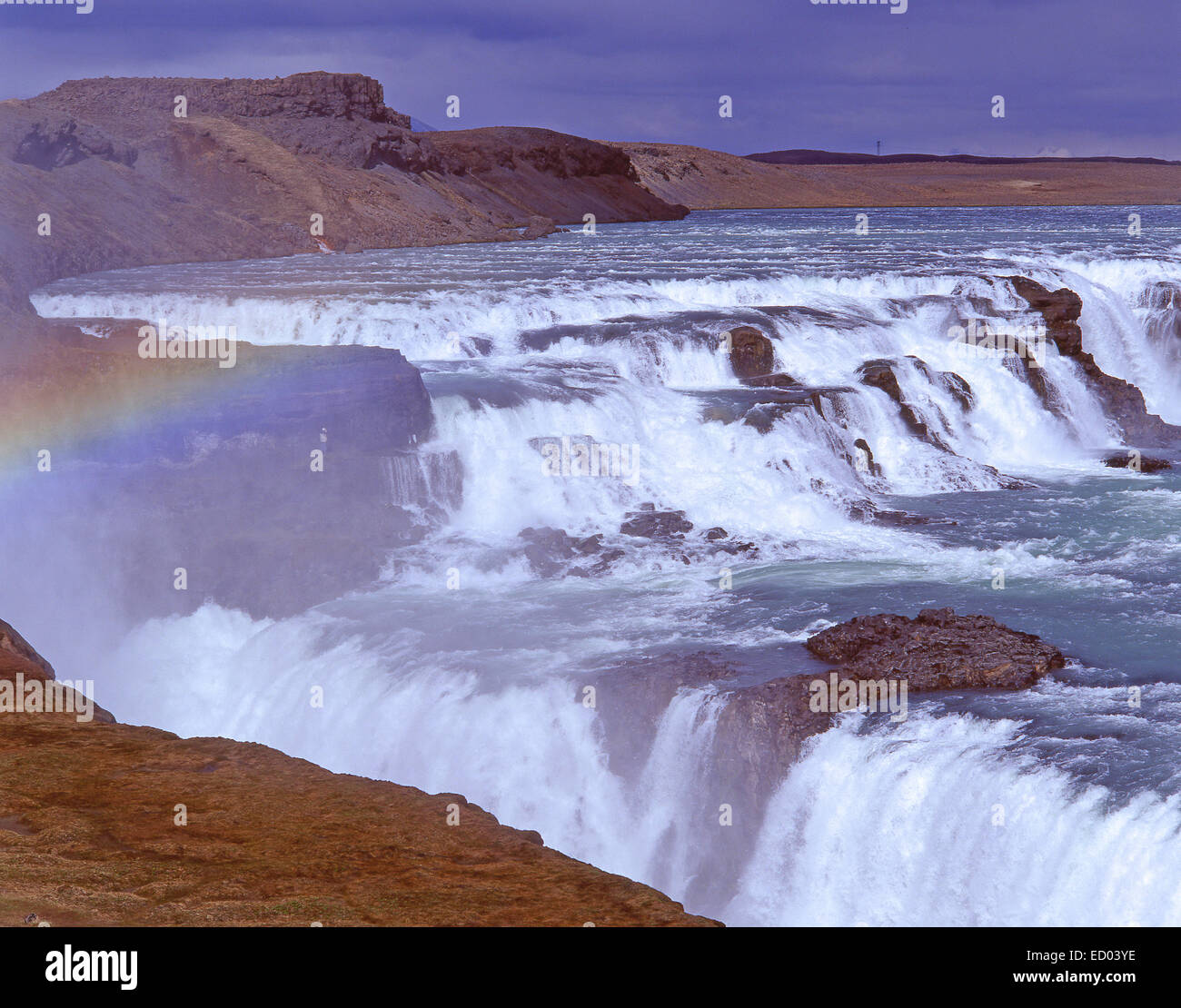Cascata di Gullfoss, Canyon di Hvítá, Regione sud-occidentale, Repubblica d'Islanda Foto Stock