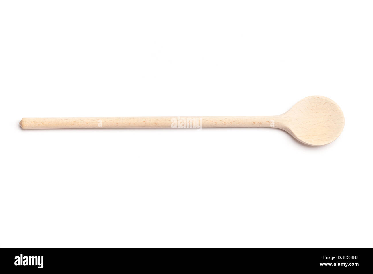 Nuovo cucchiaio di legno isolato su sfondo bianco. Foto Stock