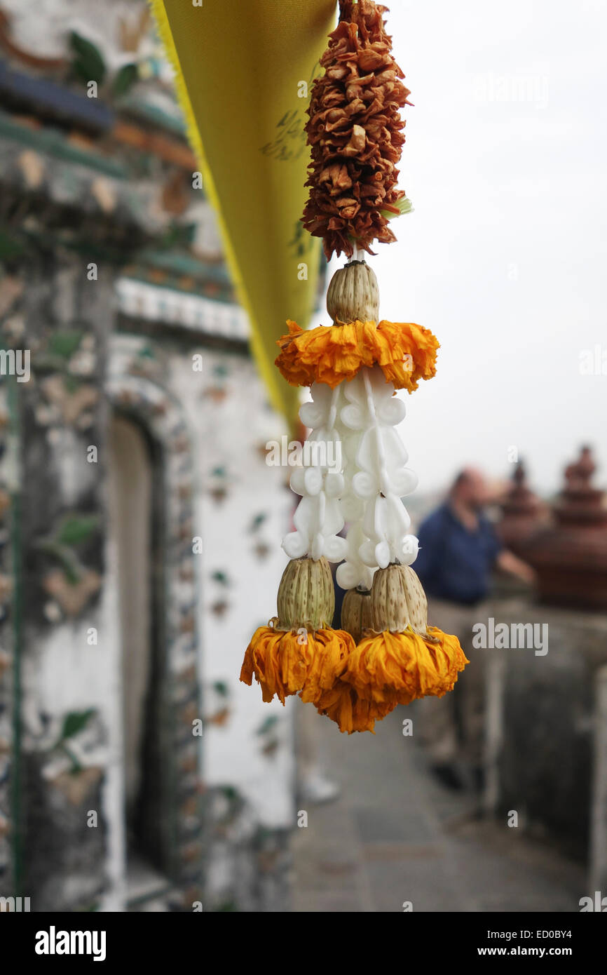 Dettaglio della torre prang Wat Arun, il tempio dell'alba, tempio buddista. Thonburi. Bangkok, Tailandia. Foto Stock