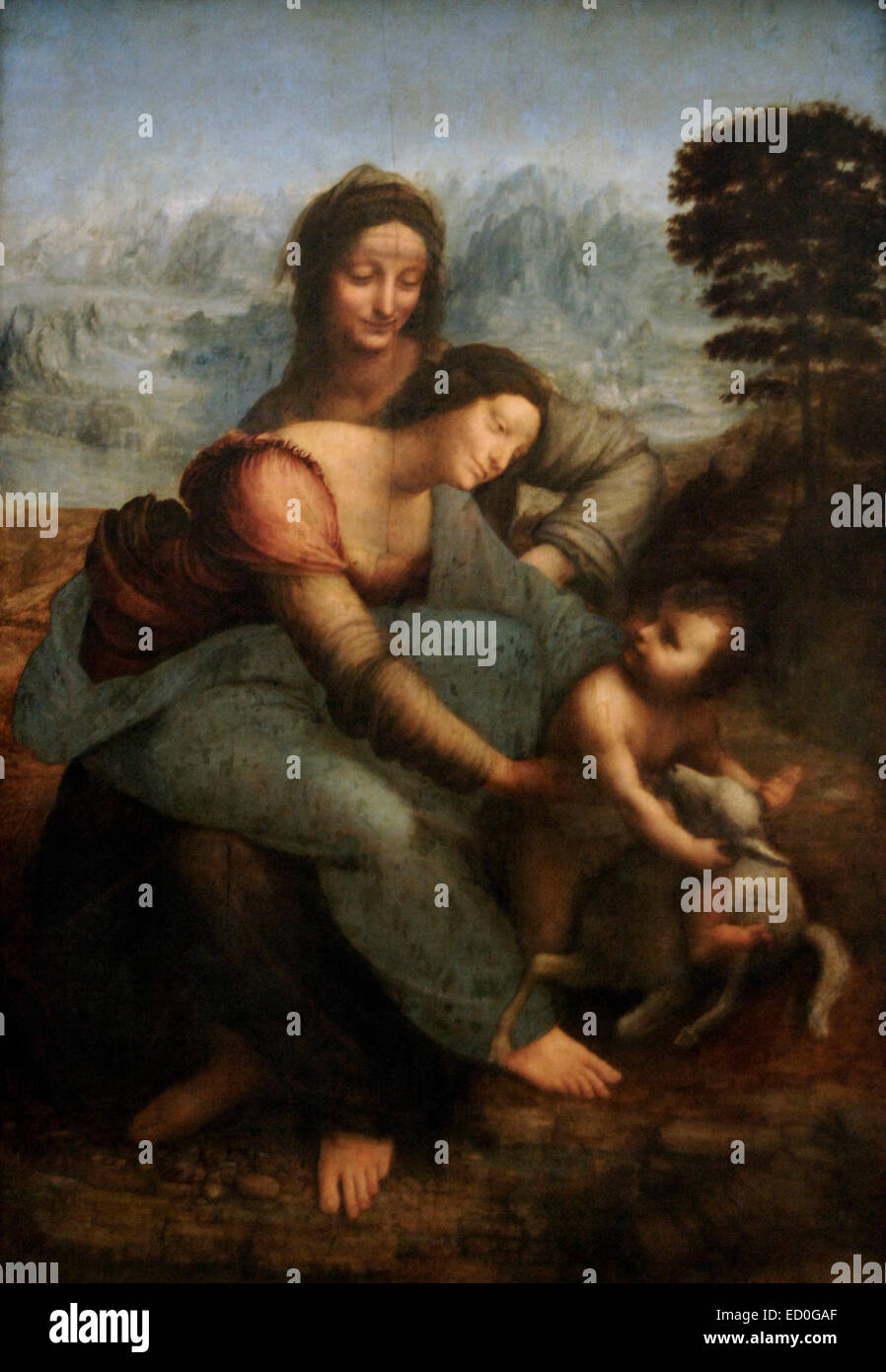 Leonardo da Vinci (1452-1519). Polymath italiano. La Vergine con il Bambino e Sant'Anna. Circa 1508. Olio su legno. Museo del Louvre. Parigi. La Francia. Foto Stock