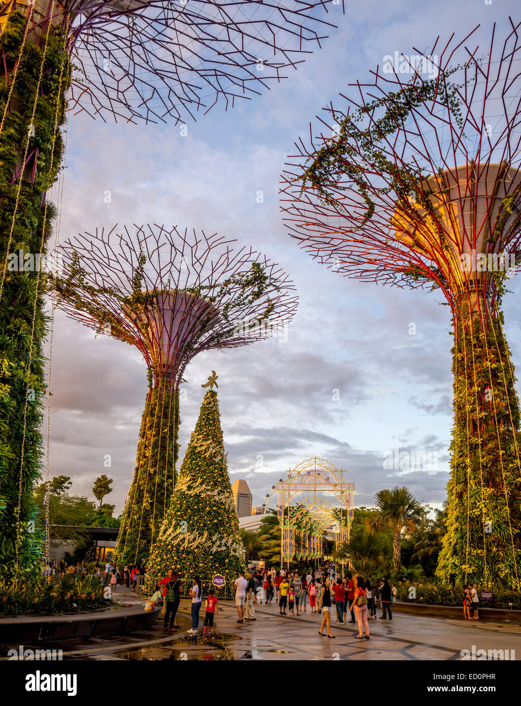 Albero di natale di giardini dalla baia, Singapore Foto Stock