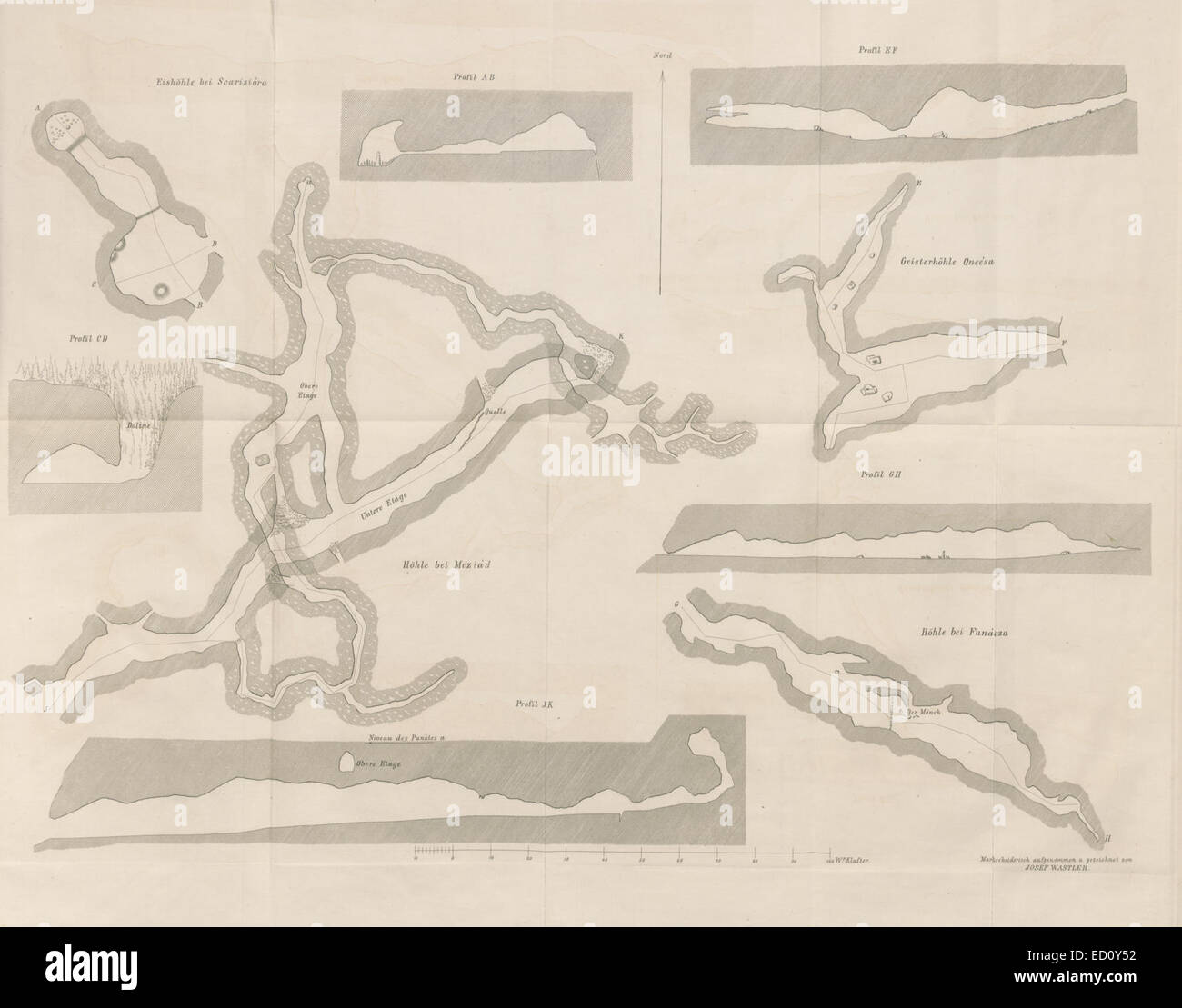 Il titolo "Höhlenrisse" si riferisce ai disegni di grotte o all'arte di caverna. Rappresenta la rappresentazione di antiche espressioni umane trovate sulle pareti delle grotte, spesso mostrando forme di vita precoce, animali e rituali. Foto Stock
