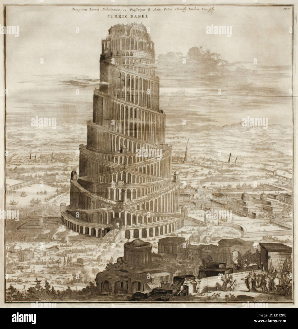 La torre di Babele,xvii secolo illustrazione. Vedere la descrizione per maggiori informazioni. Foto Stock