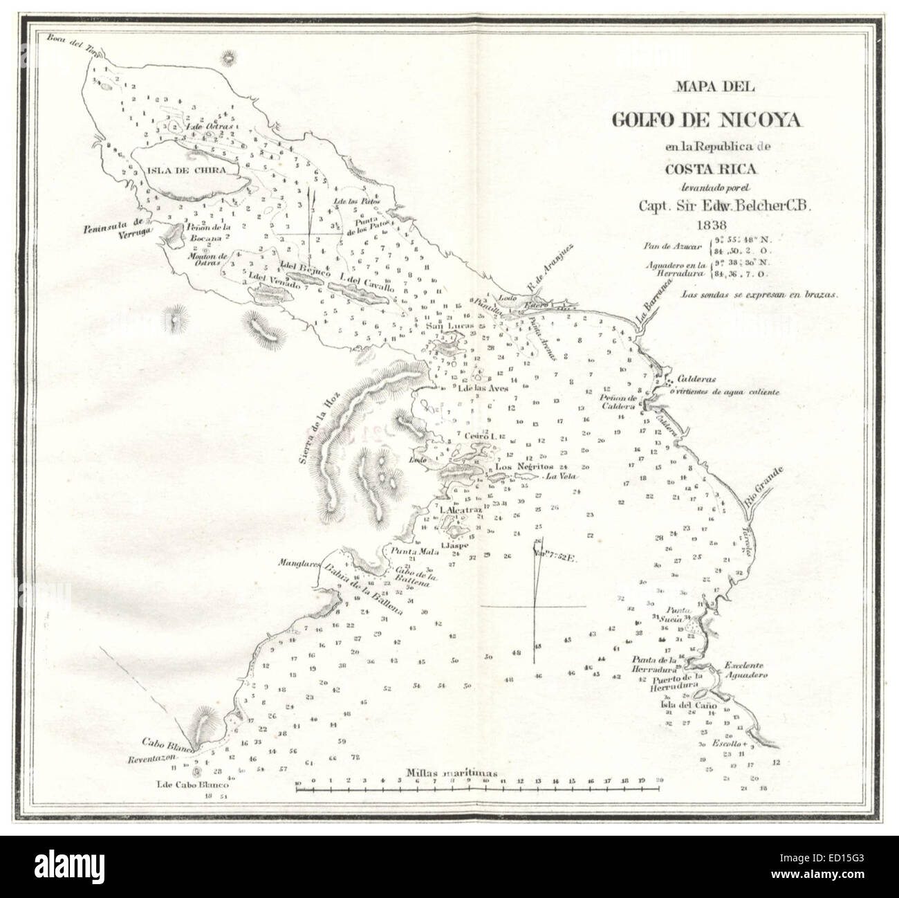 Mapadel Golfo de Nicoya en la República de Costa Rica (1838) Foto Stock
