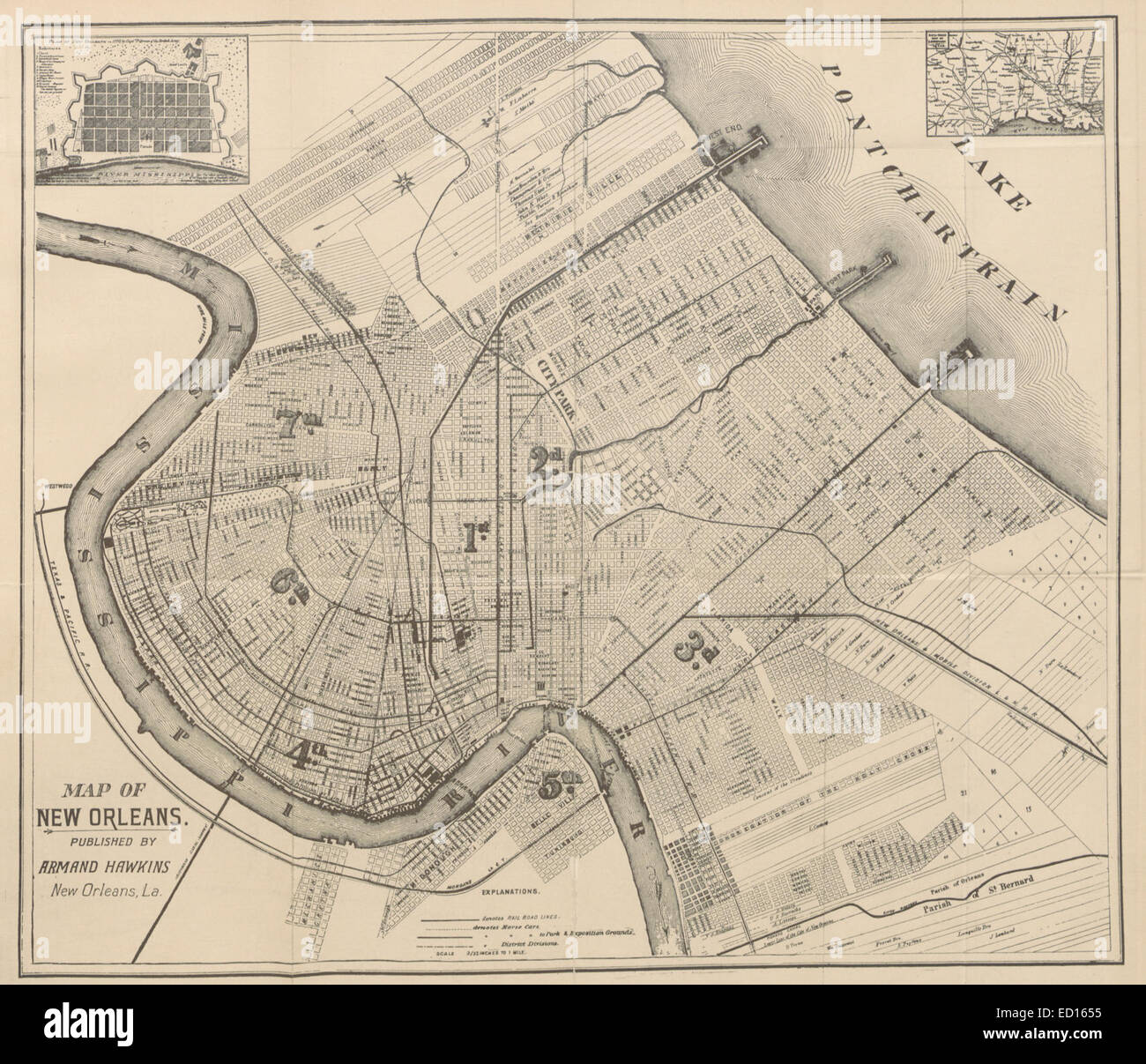 Mappa di New Orleans (da Armand Hawkins) Foto Stock