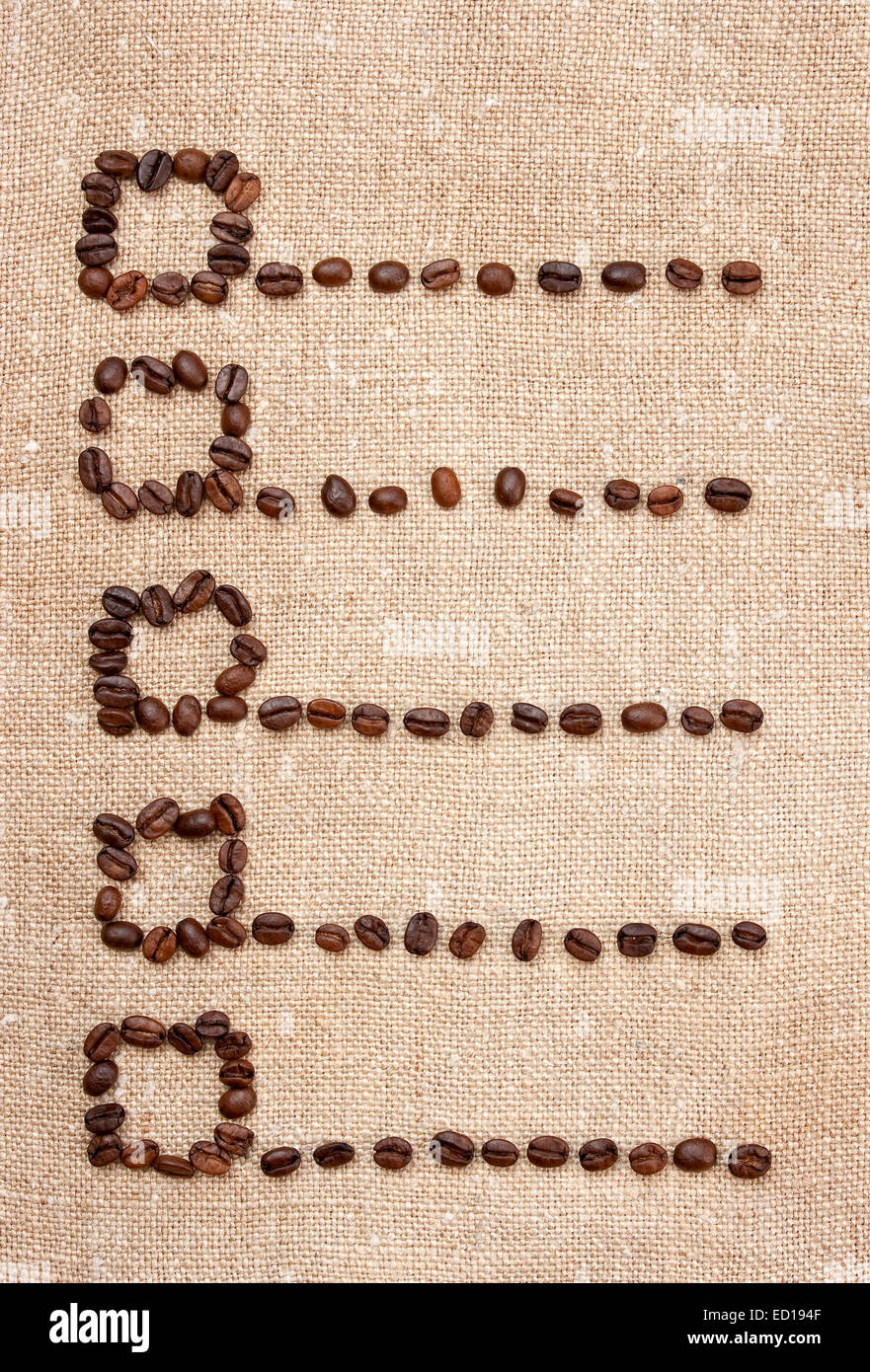 Prezzo di listino da chicchi di caffè sulla tela Foto Stock